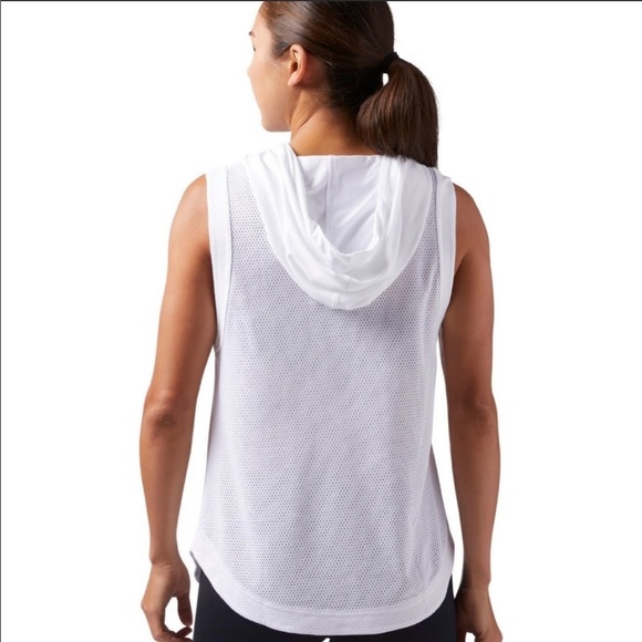 REEBOK WHITE SLEEVELESS MESH HOODIE MEDIUM - Picture 4 of 11